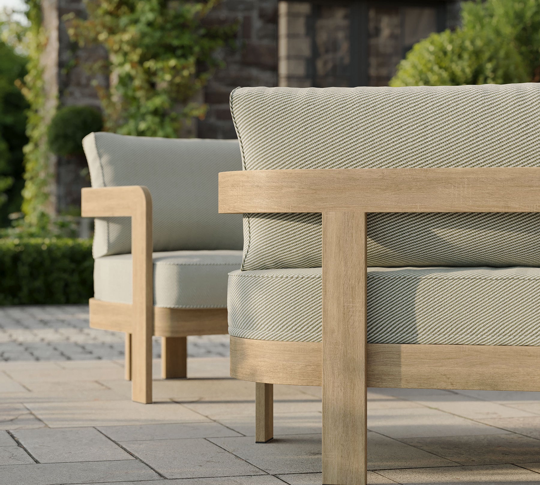 N3 Oak three seater sofa in sage twill lifestyle image