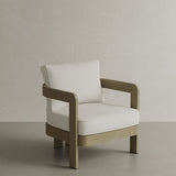 N3 Lounge Chair in Oak Cirrus Textured Weave, featuring soft, durable fabric with a unique textured weave in a warm oak colour. The chair is supported by a sleek aluminium frame, offering a contemporary design that combines comfort, style, and durability for both indoor and outdoor use.