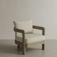 N3 Oak Pearl Herringbone Lounge Chair, featuring soft, durable fabric in a refined pearl colour with a classic herringbone pattern. The chair is supported by a sturdy oak frame, combining timeless design with comfort and elegance, perfect for both indoor and outdoor spaces.