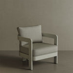 N3 Taupe Sage Twill lounge chair, featuring soft, durable fabric in a subtle taupe and sage blend. The chair is supported by a sleek aluminium frame, offering a modern design that combines comfort and elegance, perfect for both indoor and outdoor settings.
