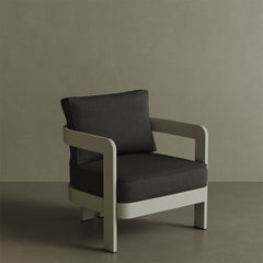 A contemporary N3 Taupe Shadow canvas lounge chair, featuring soft, durable fabric in a sophisticated taupe shade. The sleek aluminium frame provides both strength and style, while the minimalist design ensures comfort and modern appeal. Ideal for both indoor and outdoor spaces, its clean lines and neutral tone effortlessly complement any setting, adding a touch of elegance and versatility.