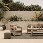 N3 Wheat Canvas lifestyle image of lounge chair, table and three seater sofa