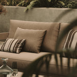 Close up life style image of N3 Wheat Canvas three seater sofa