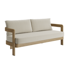 N3 luxury wood effect aluminium outdoor furniture with outdoor beige fabric and piping details sofa