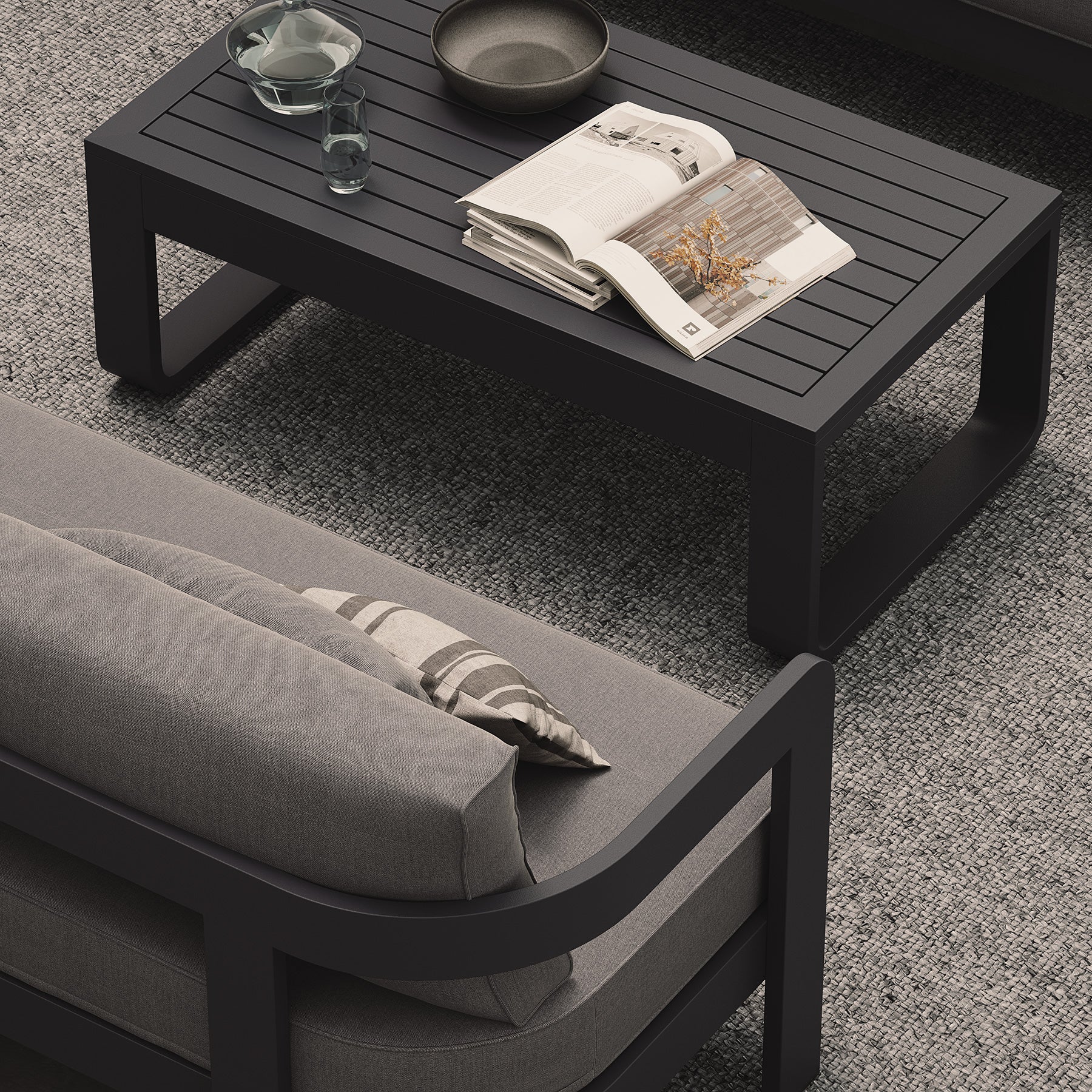 Three Seater Sofa Smoke Weave Kohl Coffee Table Fog Rug