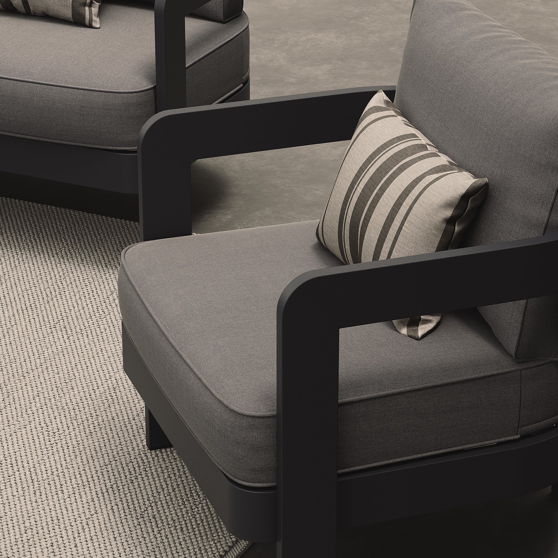 Lounge Chair Smoke Weave Kohl Coffee Table Porcelain Rug