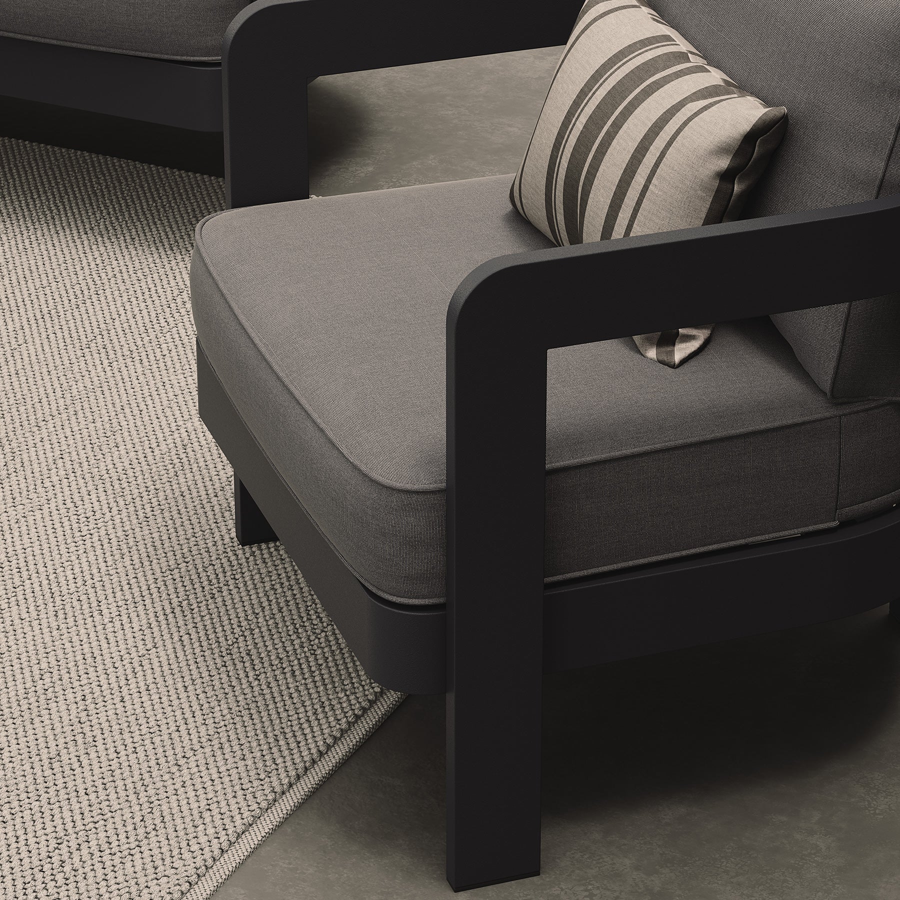 Lounge Chair Smoke Weave Kohl Coffee Table Porcelain Rug
