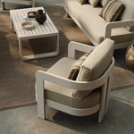 Three Seater Sofa Lounge Chair Sand Canvas Stone Coffee Table Almond Rug