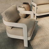 Three Seater Sofa Lounge Chair Sand Canvas Stone Coffee Table Blond Rug