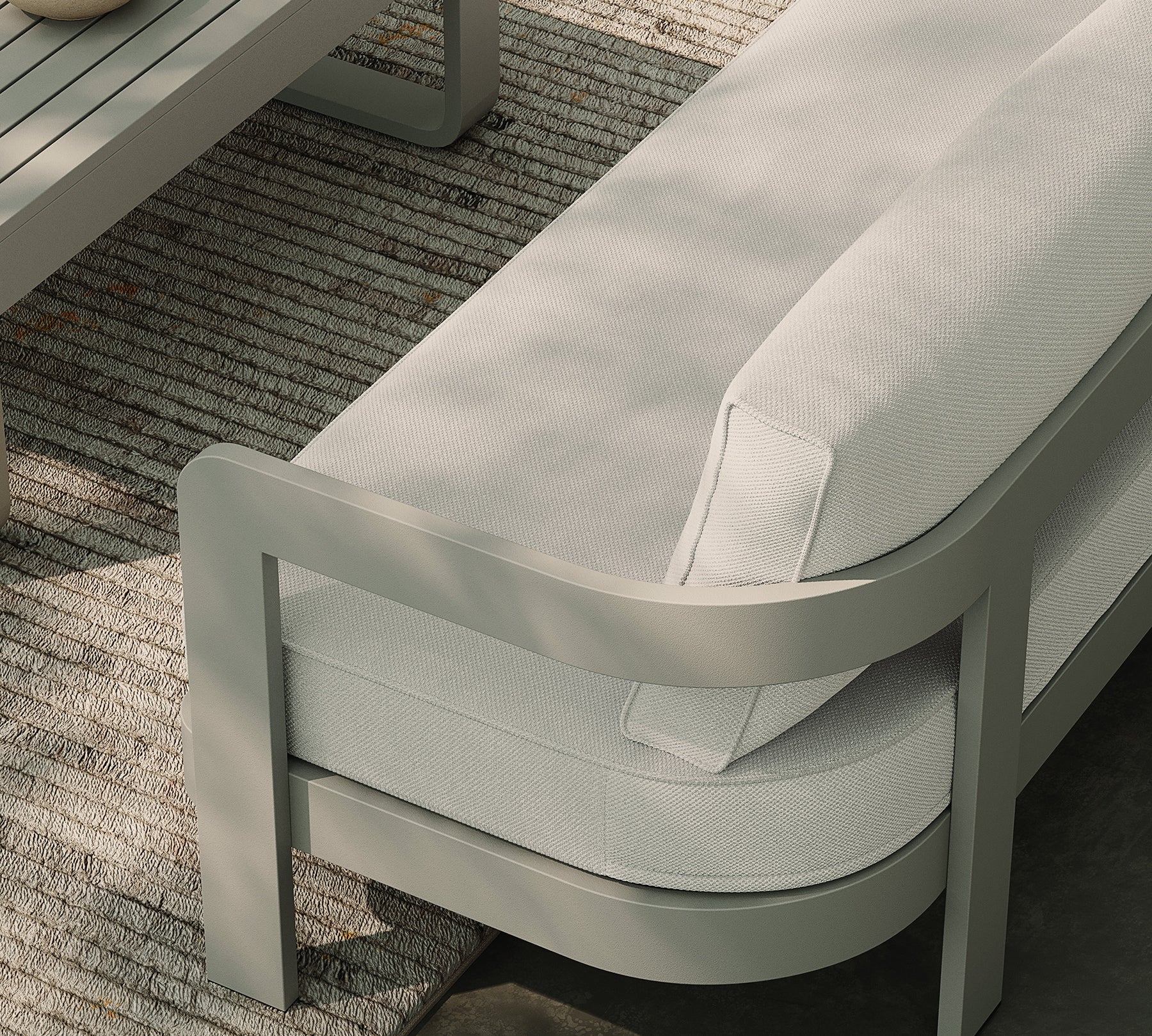 Three Seater Sofa Cirrus Textured Weave Taupe Coffee Table Champagne Rug