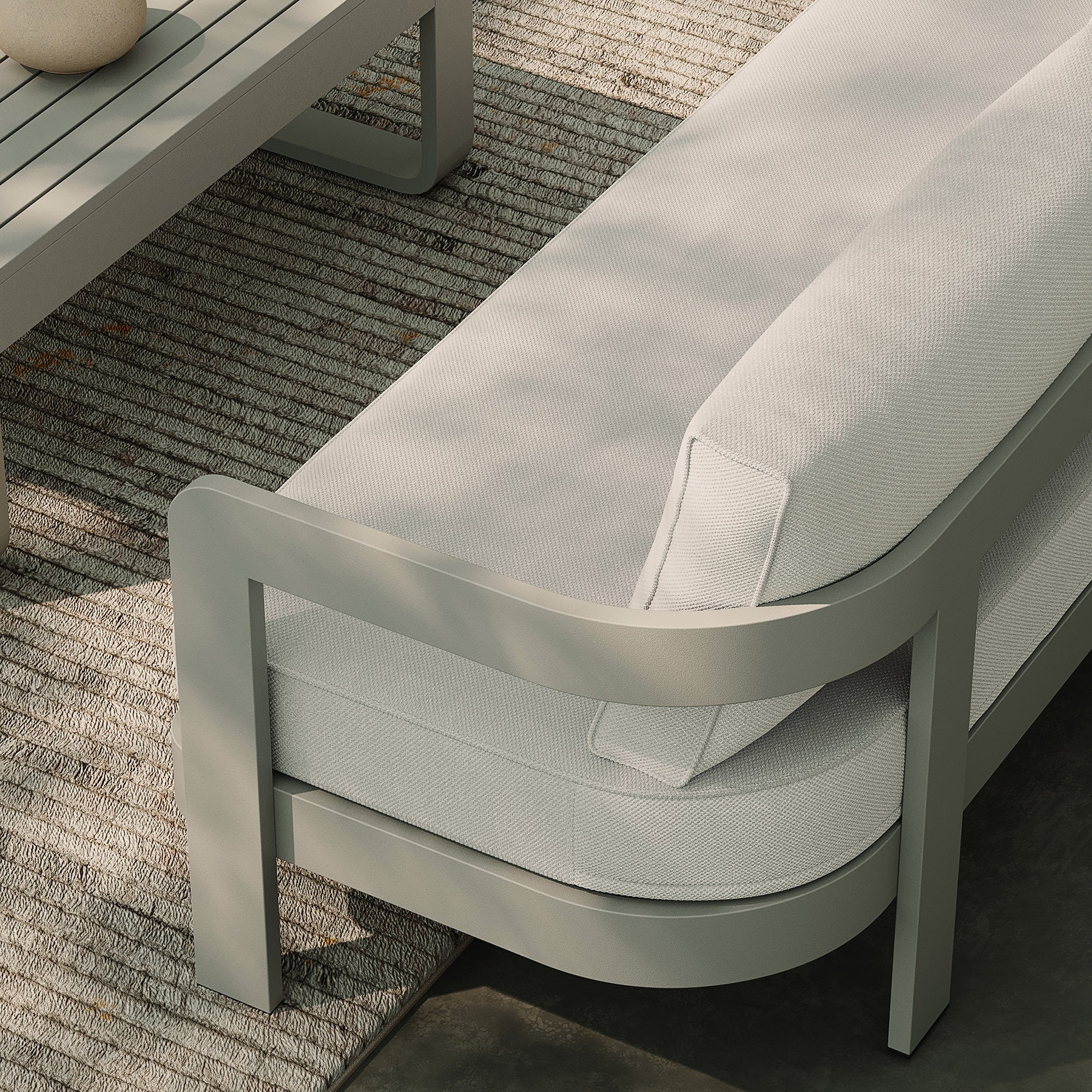 Three Seater Sofa Cirrus Textured Weave Taupe Coffee Table Champagne Rug