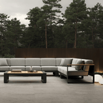 N5 sofa black powder-coated aluminium frame with teak detail lifestyle image