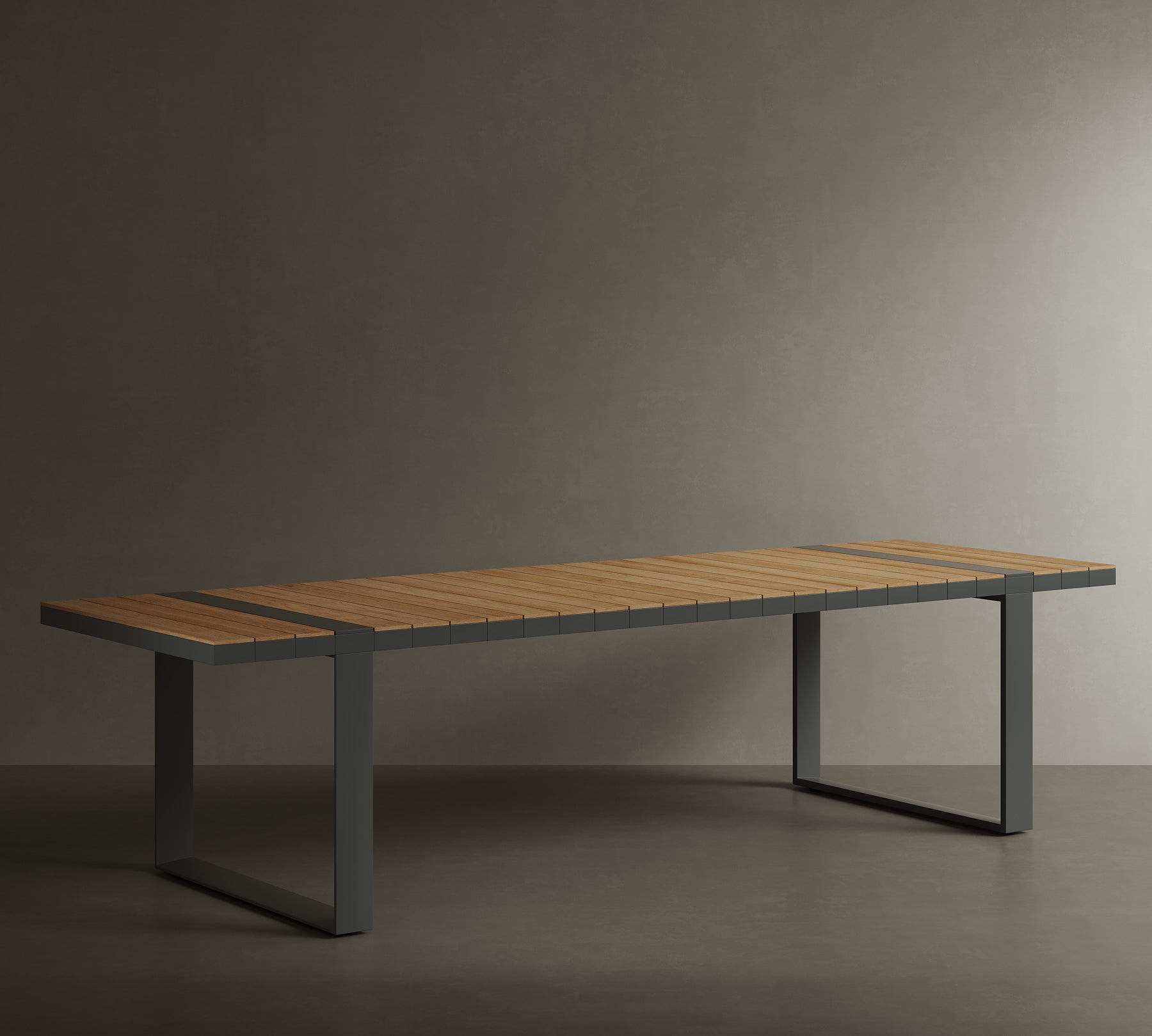 N5 eight seater dining table black powder-coated aluminium frame with teak detail lifestyle image