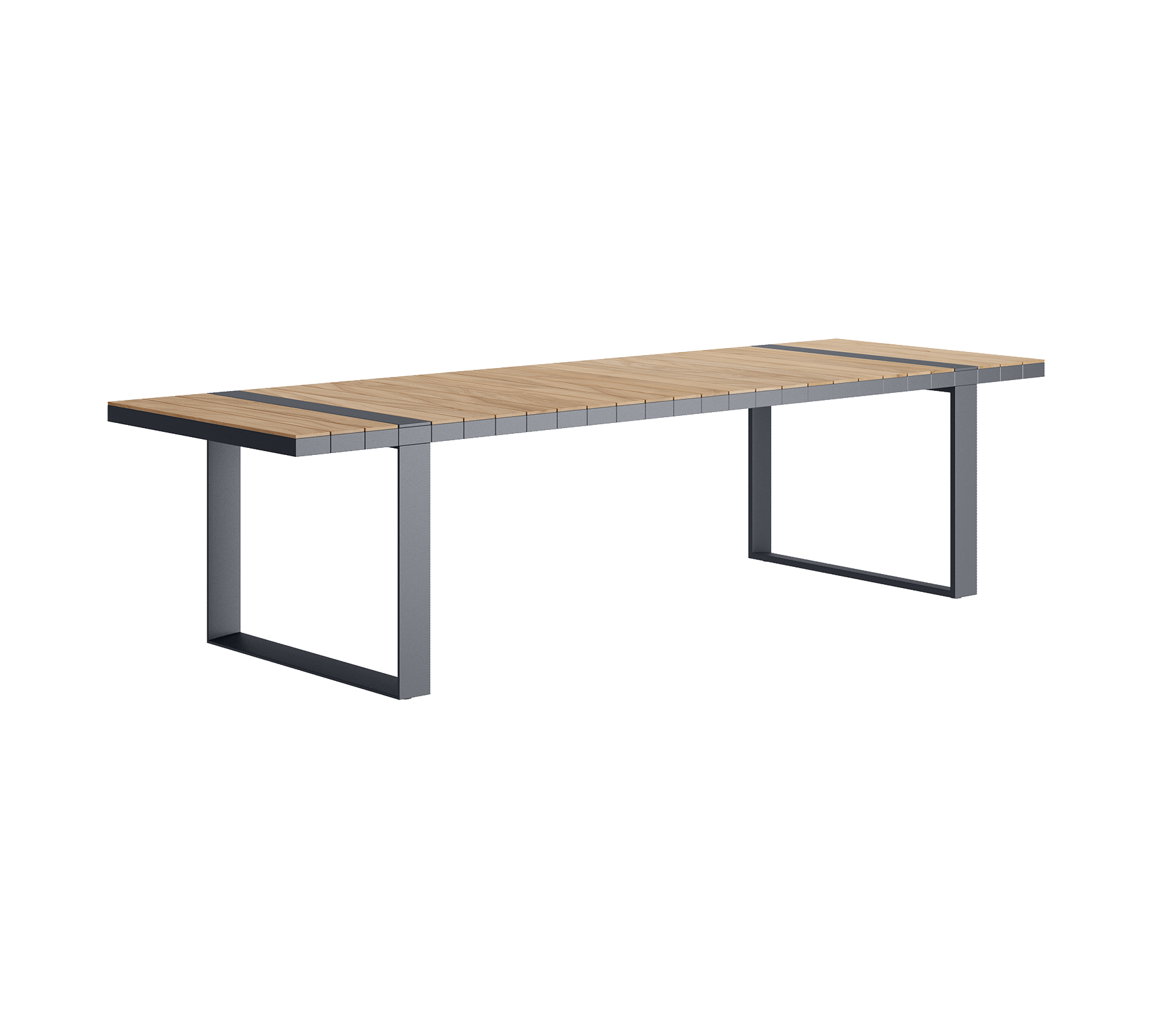 N5 dining table powder-coated aluminium frame against light teak product image 