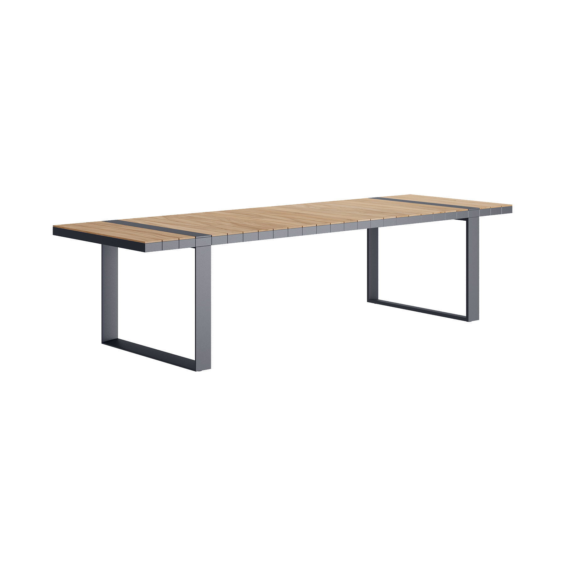 N5 dining table powder-coated aluminium frame against light teak product image 