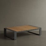 N5 coffee table black powder-coated aluminium frame with teak detail lifestyle image