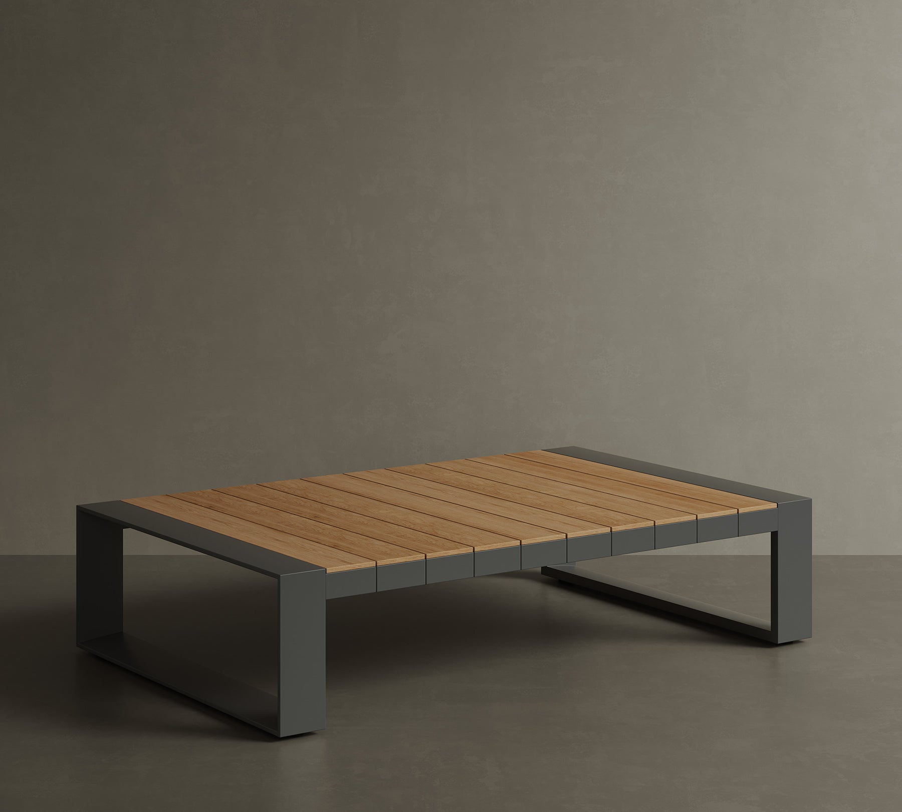 N5 coffee table black powder-coated aluminium frame with teak detail lifestyle image