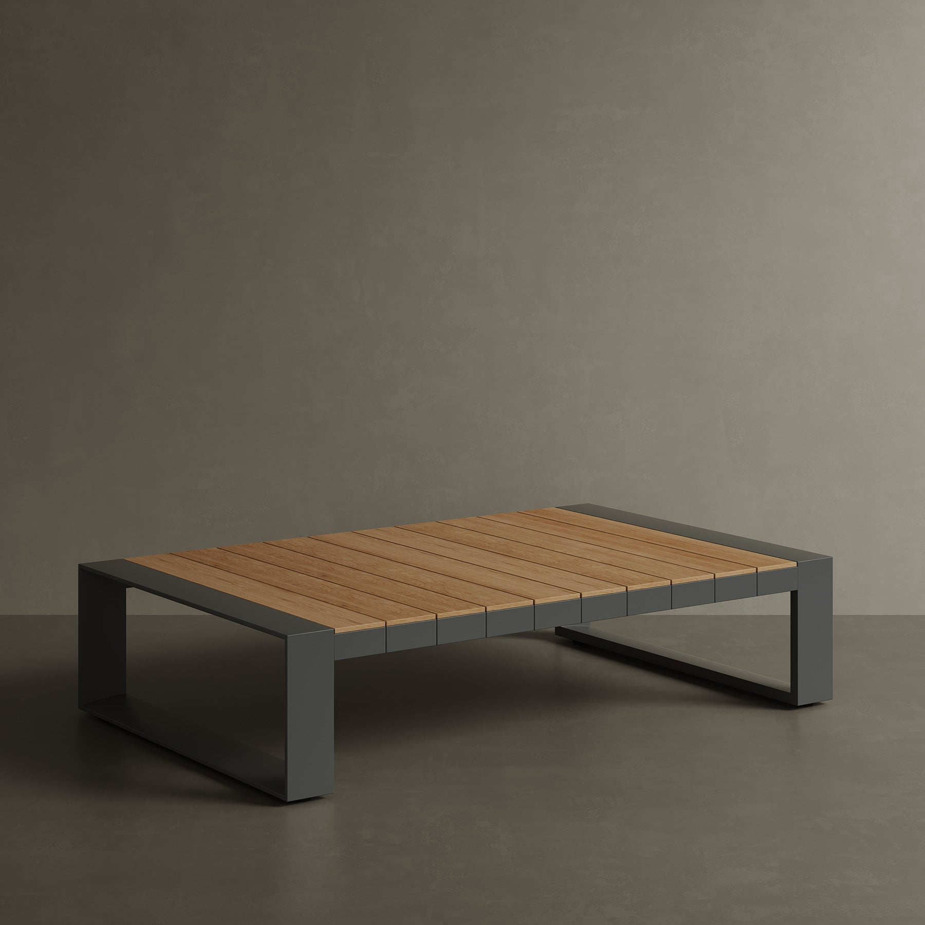 N5 coffee table black powder-coated aluminium frame with teak detail lifestyle image