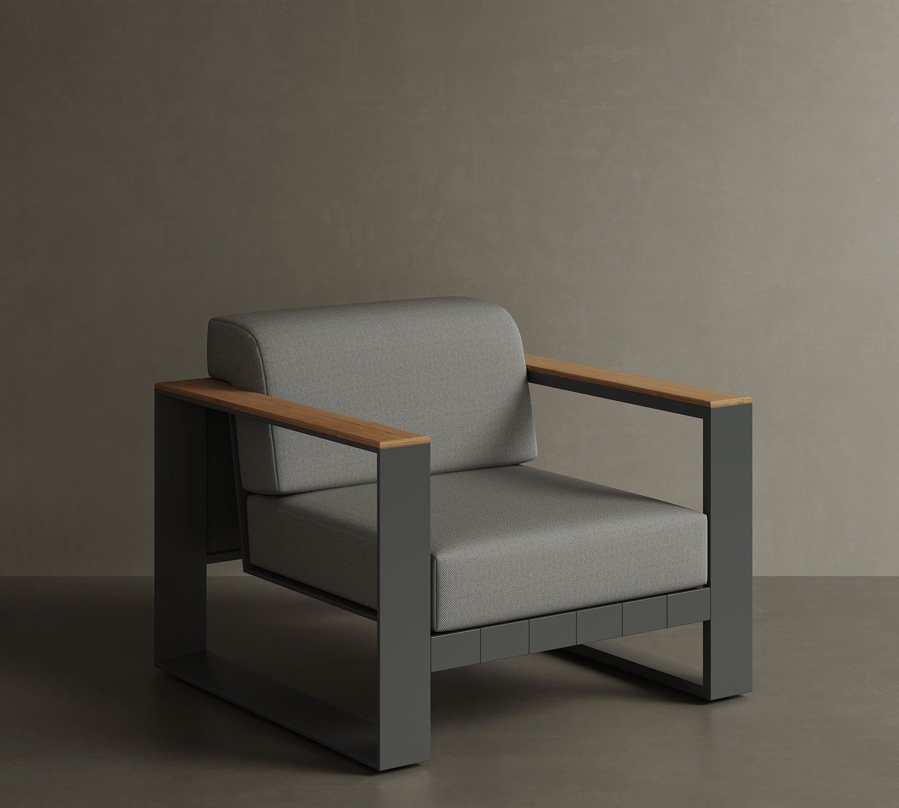 N5 lounge chair black powder-coated aluminium frame with teak detail lifestyle imagine