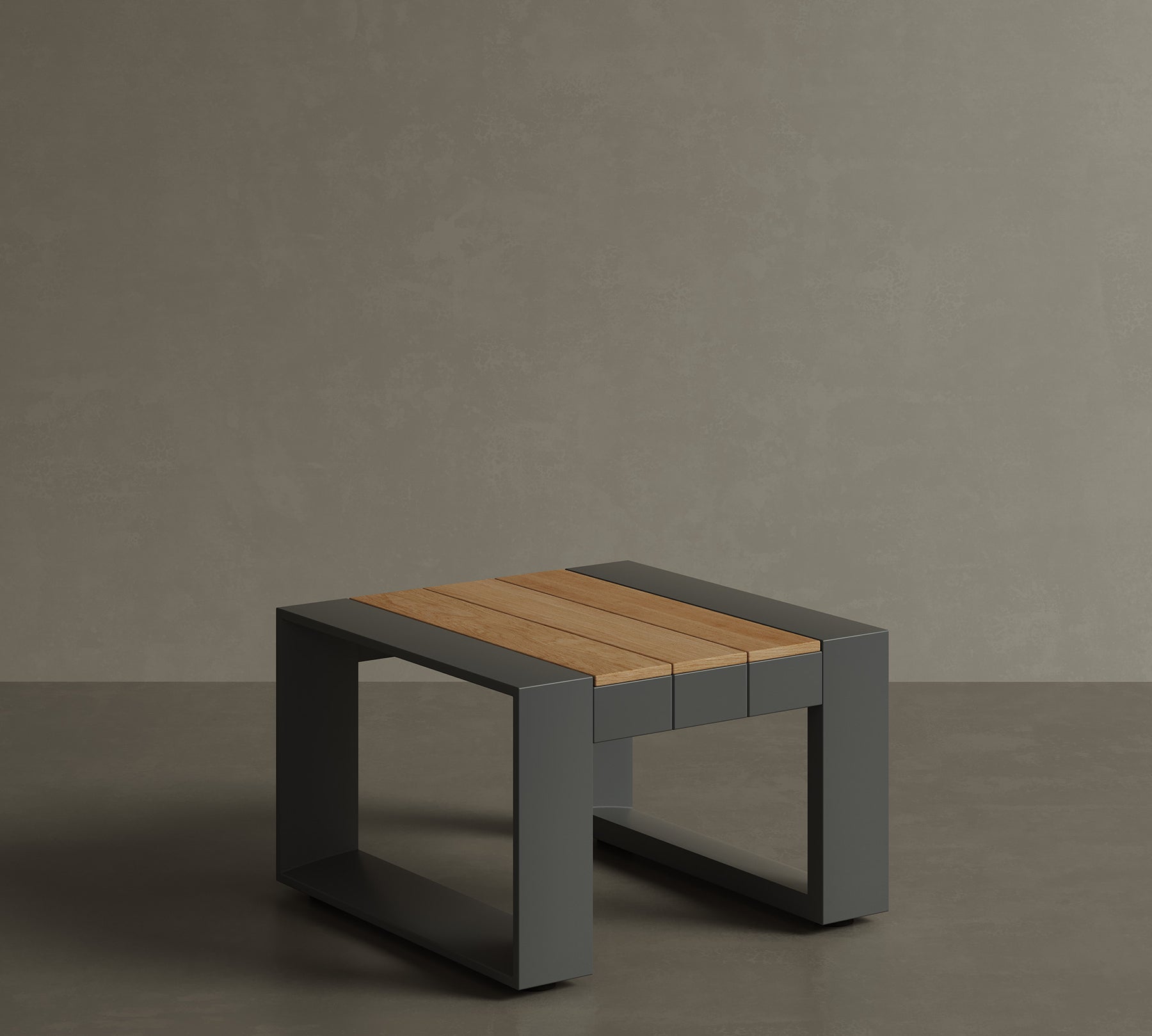 N5 side table black powder-coated aluminium frame with teak detail lifestyle imagine