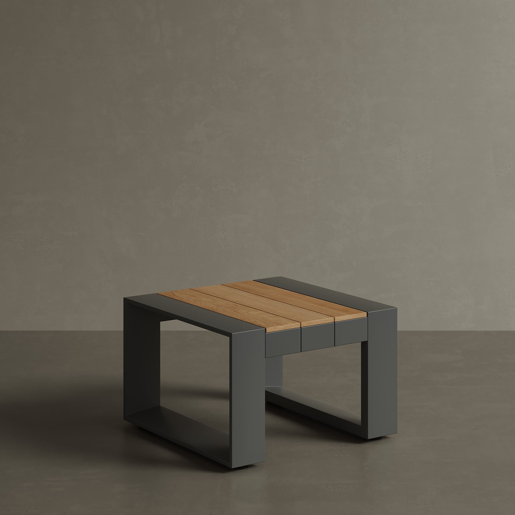 N5 side table black powder-coated aluminium frame with teak detail lifestyle imagine