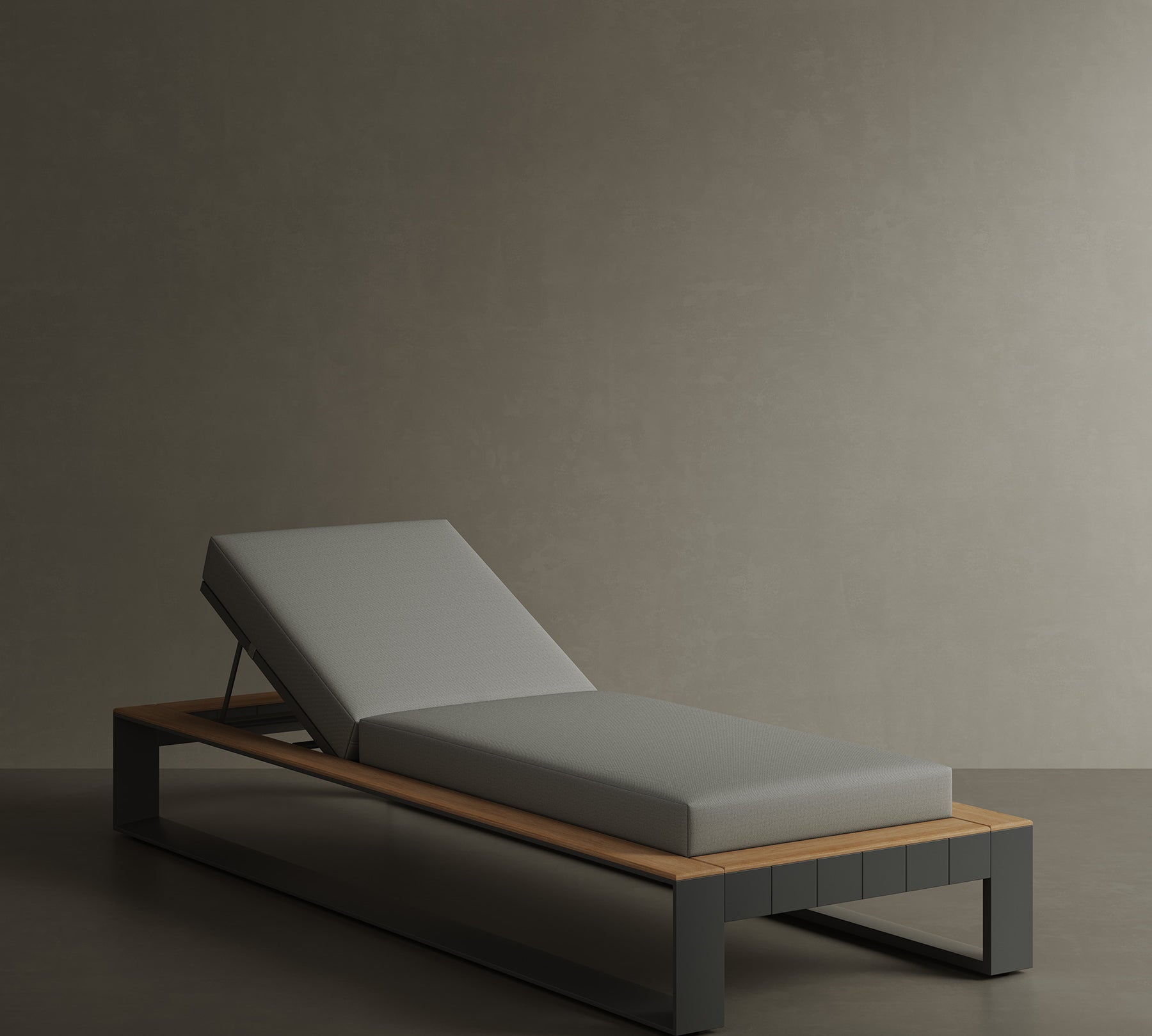 N5 sun lounger black powder-coated aluminium frame with teak detail lifestyle imagine