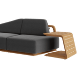 N6 dark corner sofa close up with teak angled side table