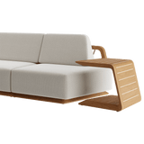 N6 light corner sofa close up with teak angled side table