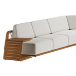 N6 light corner sofa close up with teak angled side table