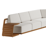 N6 light corner sofa close up with teak angled side table