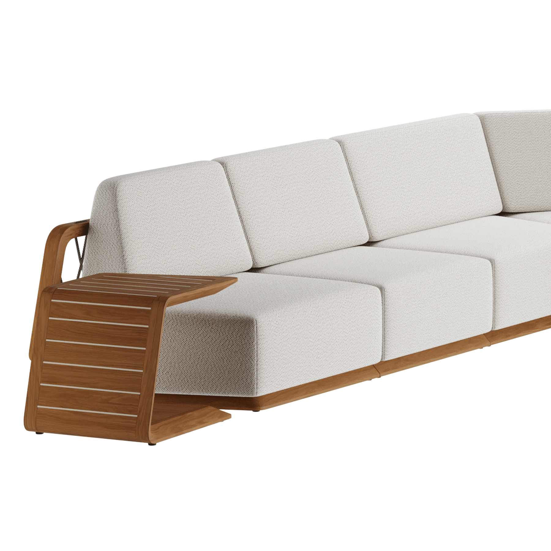 N6 light corner sofa close up with teak angled side table