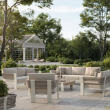 N7 luxury beige outdoor furniture with rope teak and aluminium detail garden set in uk garden