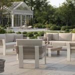 N7 luxury beige outdoor furniture with rope teak and aluminium detail with garden sofa set and matching coffee table