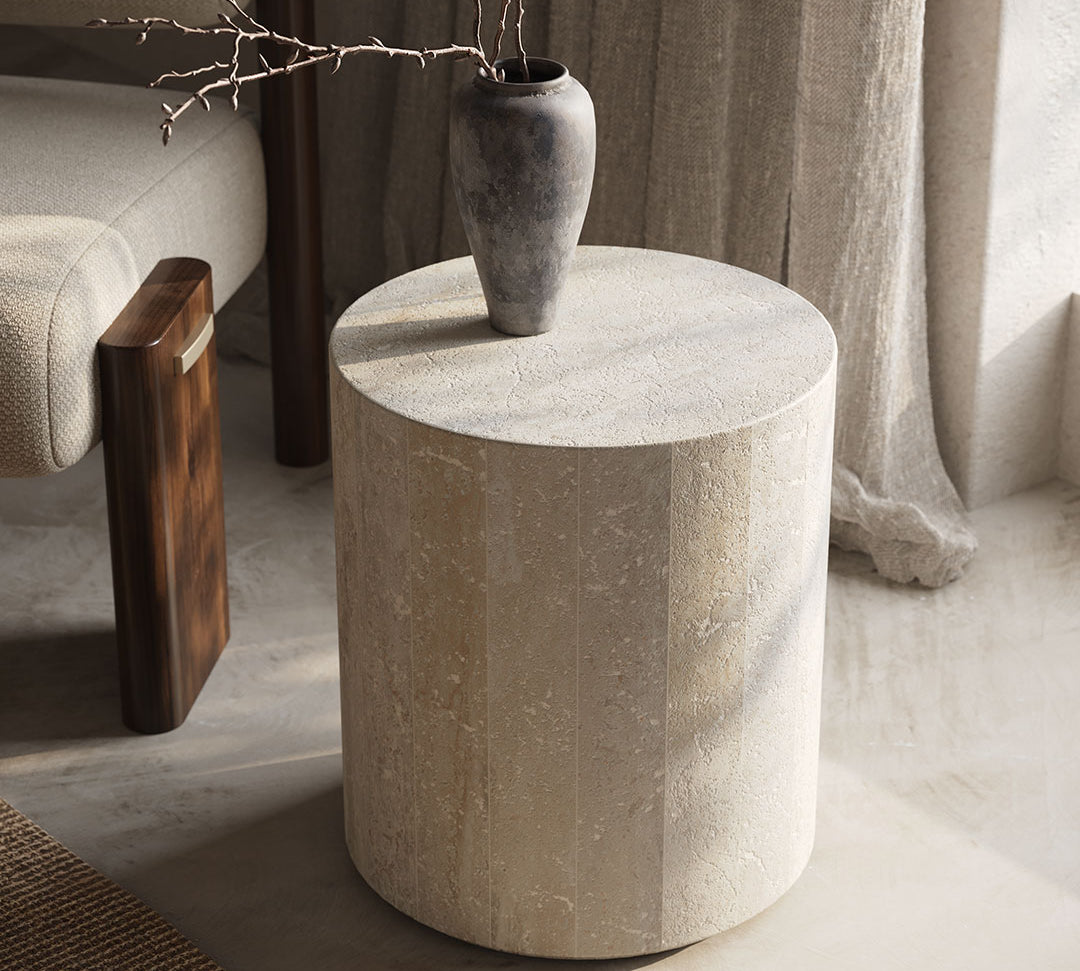 Porto White travertine side table 40cm