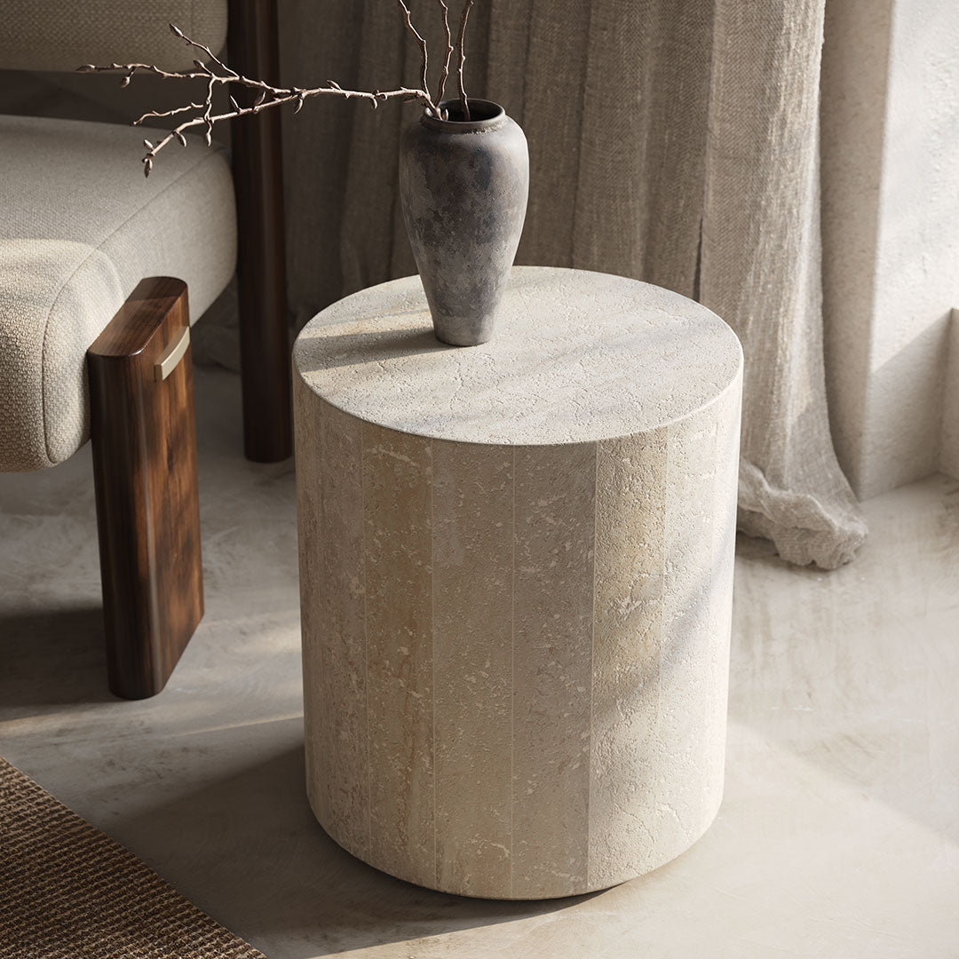 Porto Travertine Side Table, White – Nth Degree