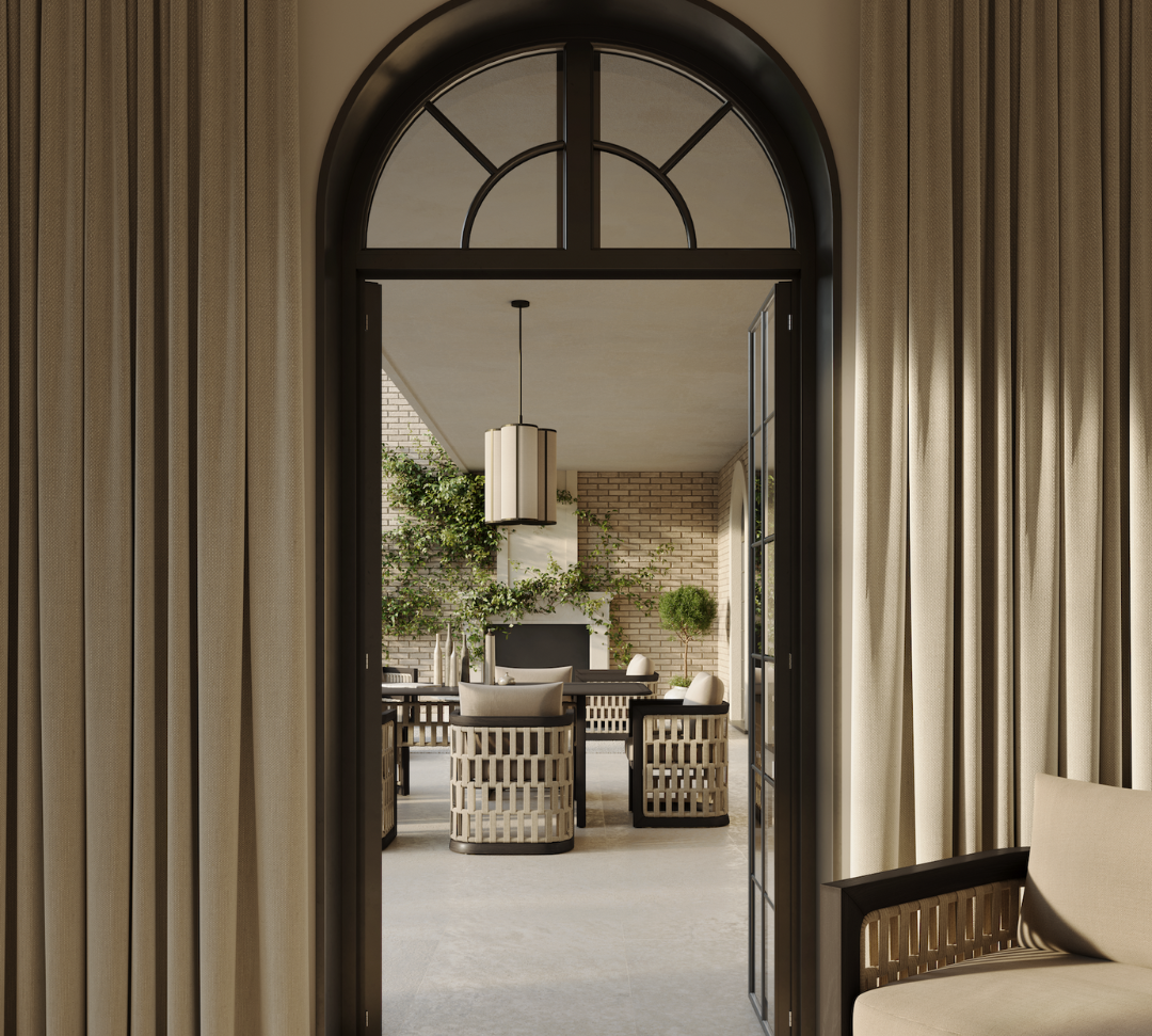 N2 dark teak outdoor furniture with modern rattan rope detail in luxury property that is used indoors too